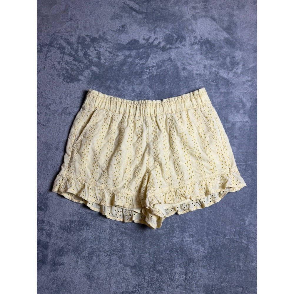 Butter Yellow Eyelet Ruffle Cotton Shorts Coquette Cottagecore Coastal  Summer L